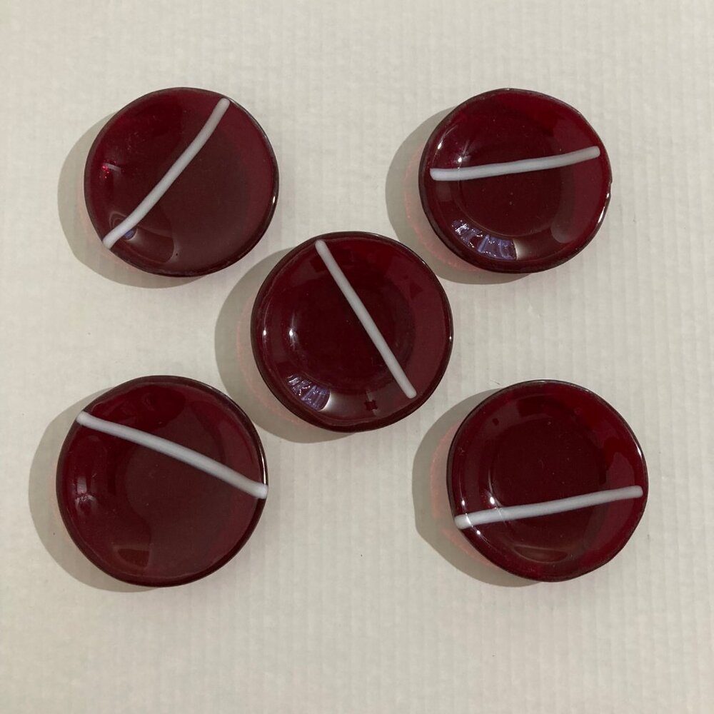 Ruby Red Glass Small Plates Butter With White Stripe Pats 3.5" - Set Of 5